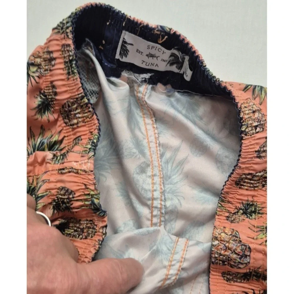 Spicy Tuna Men's Swim Trunks Small pink/green‎ pineapple design drawstring swim